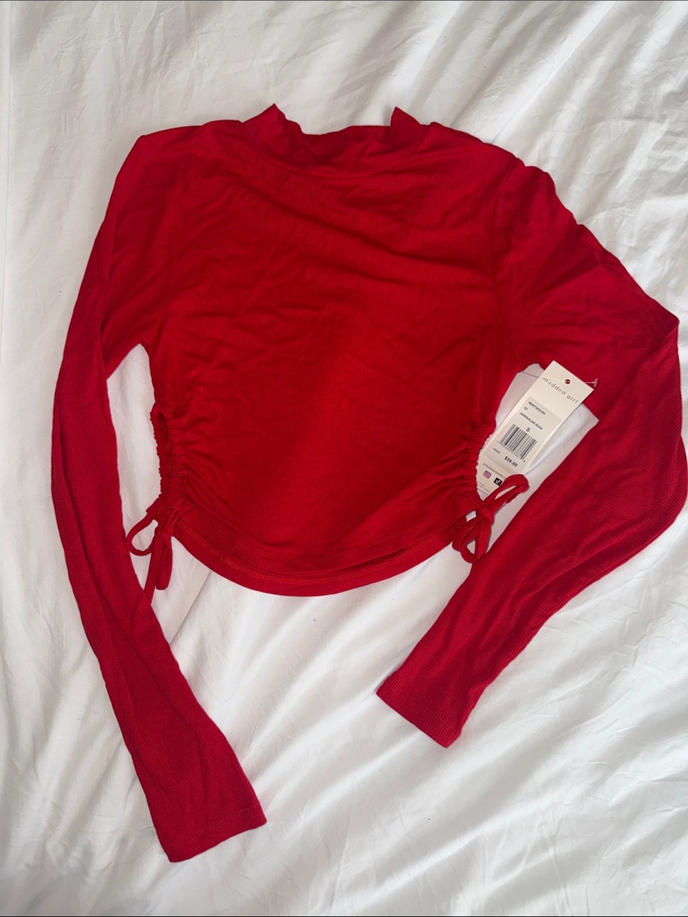 Madden Girl Red Long-Sleeve Ruched Side Crop Top